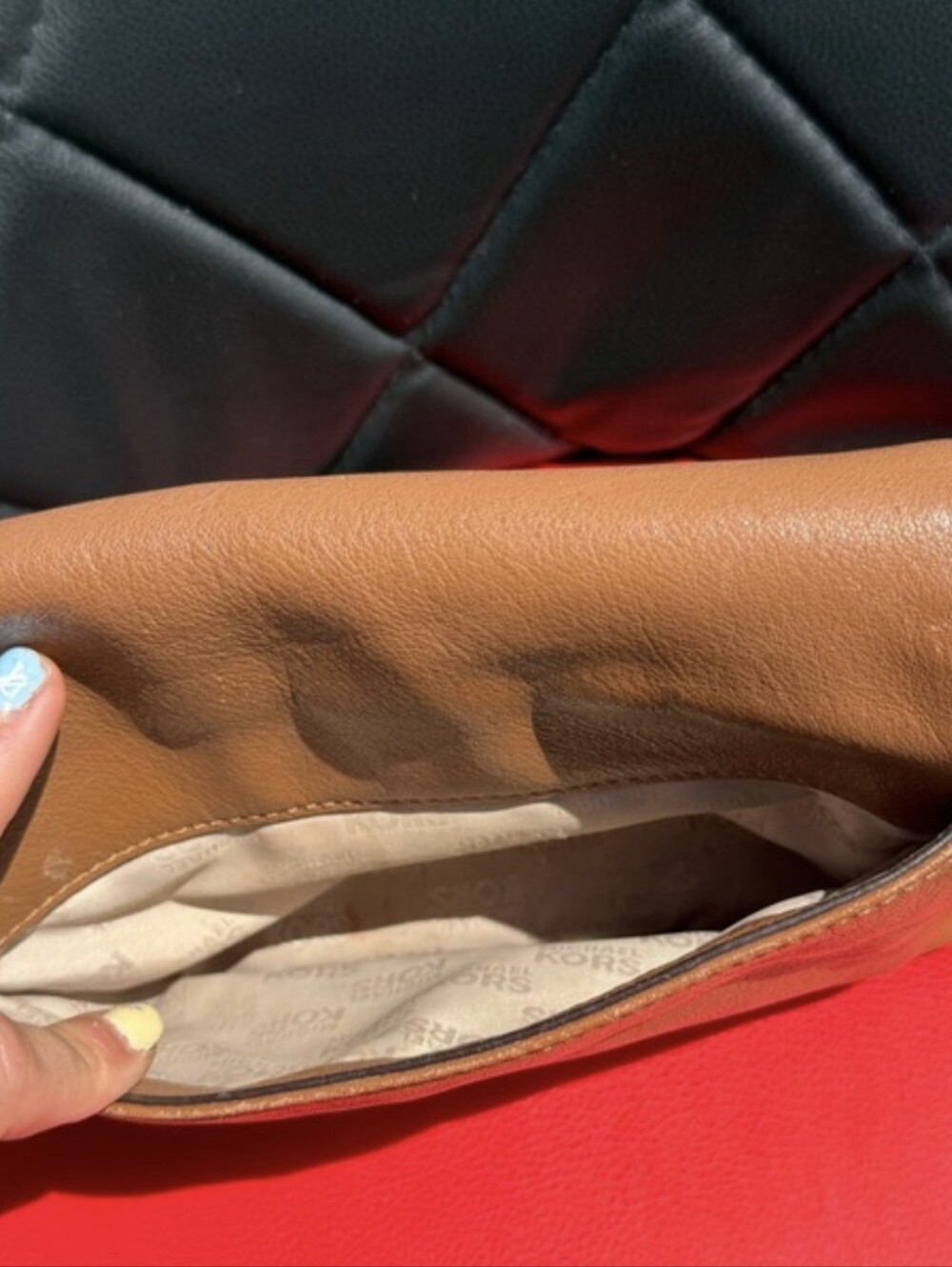 Michael Kors Tan Leather Crossbody with Gold MK Emblem - Picture 5 of 8